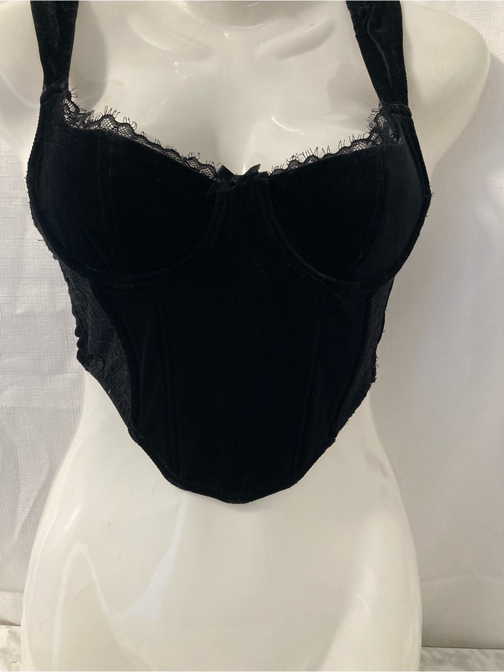 Garage Black Velvet Lace Corset Bustier Top Underwire XS